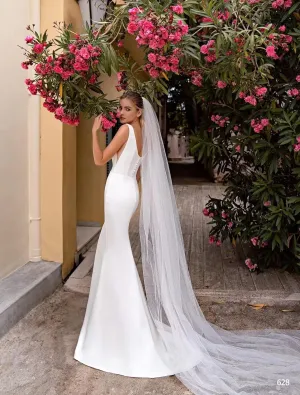 Women's Satin Long Simple Wedding Dress for Bride V Neck Bridal Dress for Women
