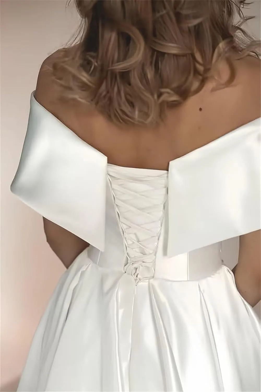 Women's Satin Long Simple Wedding Dress for Bride V Neck Bridal Dress for Women