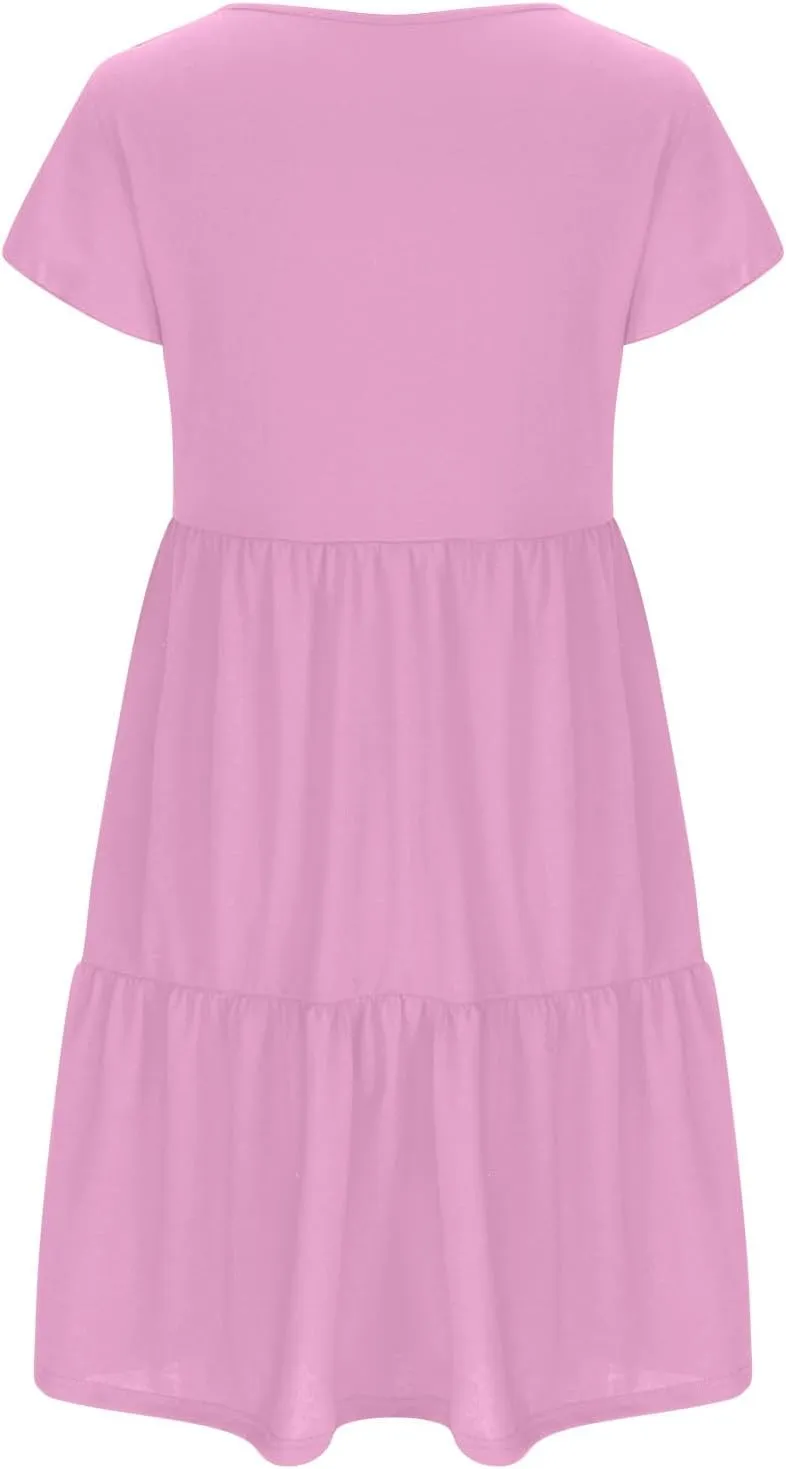 Womens Short Sleeve Casual Beach Dress Simple Solid Color Sundresses Loose Comfy Fashion Summer Dress