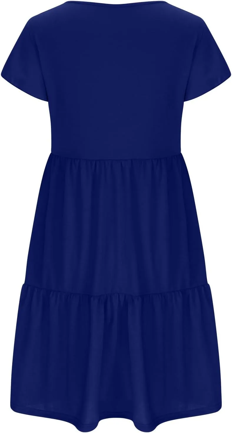 Womens Short Sleeve Casual Beach Dress Simple Solid Color Sundresses Loose Comfy Fashion Summer Dress