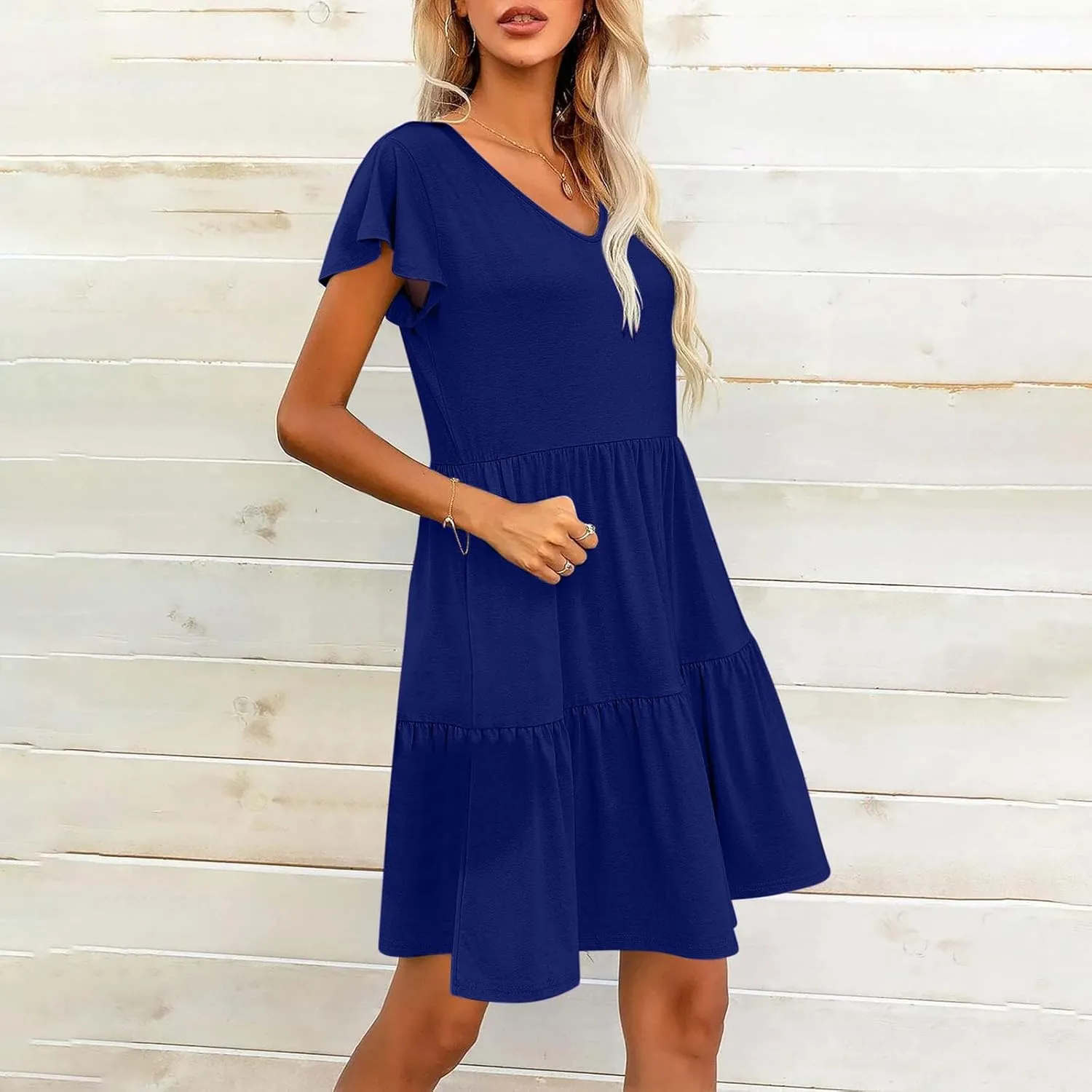 Womens Short Sleeve Casual Beach Dress Simple Solid Color Sundresses Loose Comfy Fashion Summer Dress