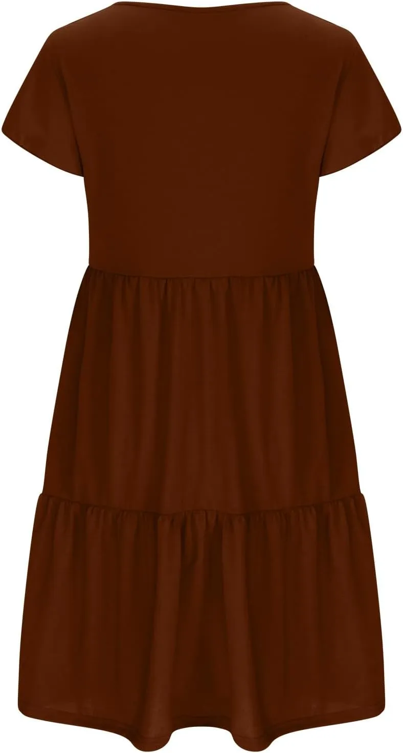 Womens Short Sleeve Casual Beach Dress Simple Solid Color Sundresses Loose Comfy Fashion Summer Dress
