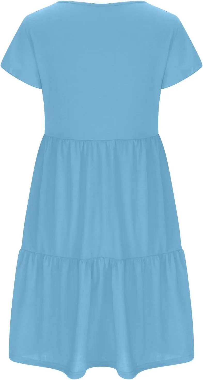 Womens Short Sleeve Casual Beach Dress Simple Solid Color Sundresses Loose Comfy Fashion Summer Dress