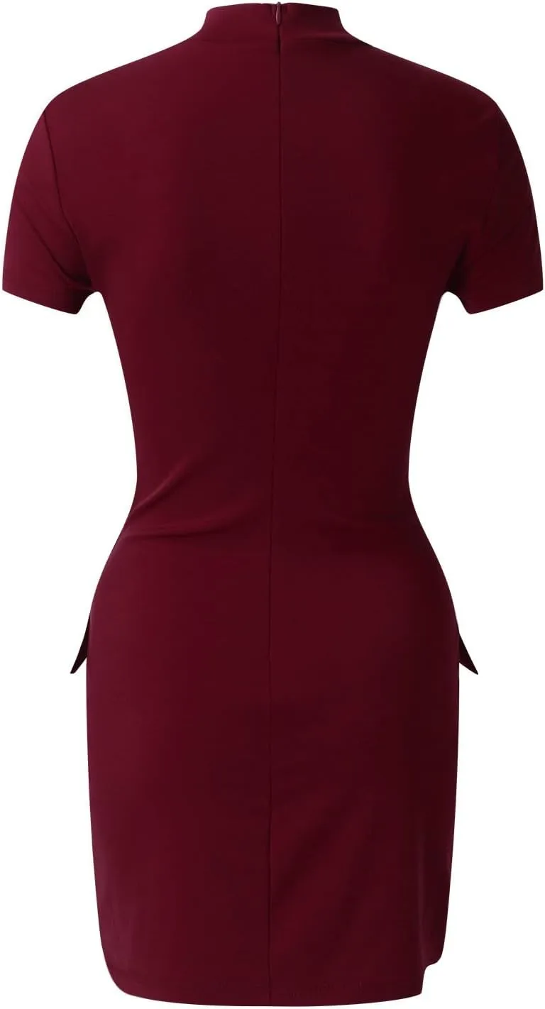 Women's Short Sleeve Mock Turtle Neck Bodycon Mini Tank Short Party Dress Casual Floral Dress