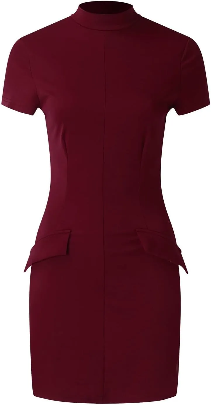 Women's Short Sleeve Mock Turtle Neck Bodycon Mini Tank Short Party Dress Casual Floral Dress