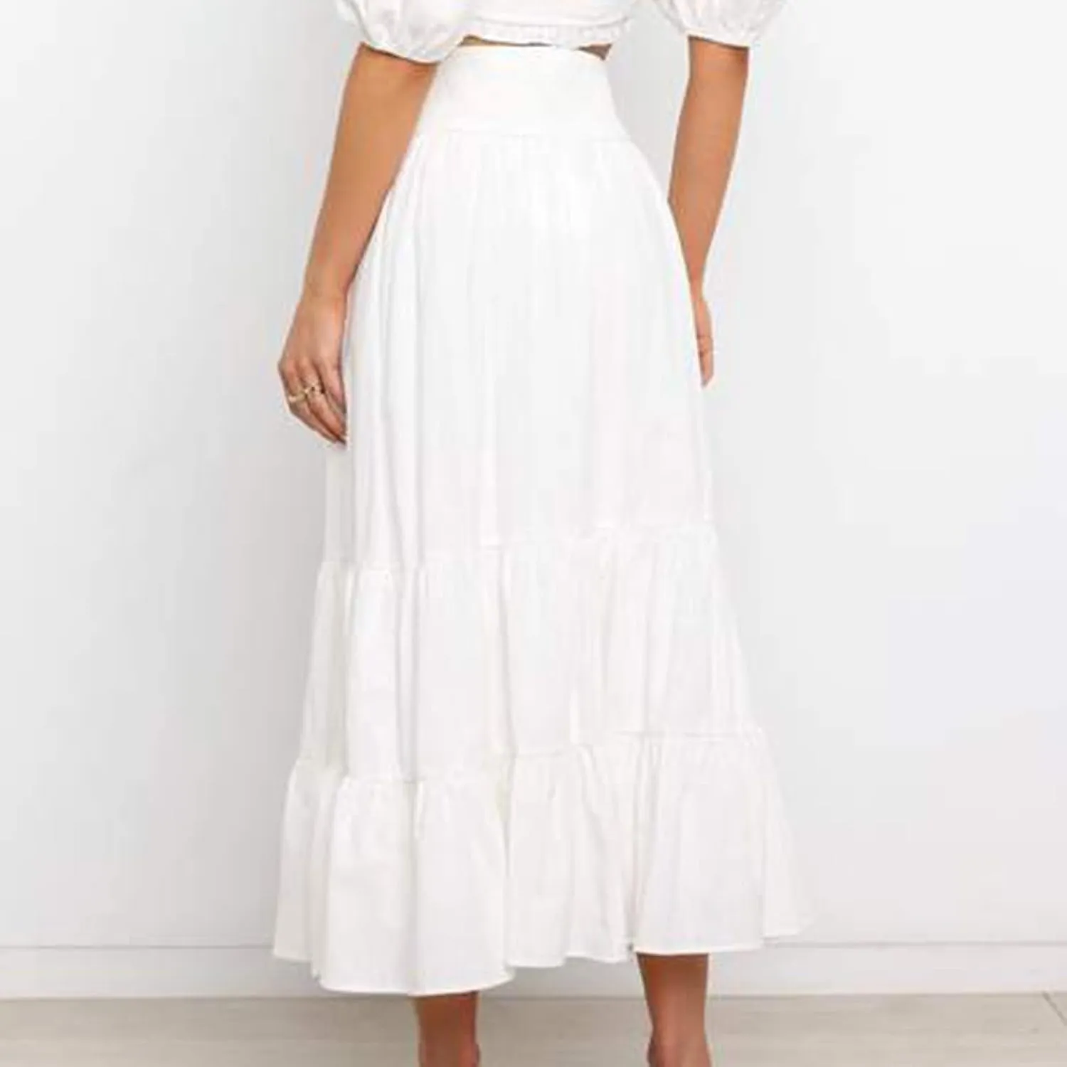 Womens Skirts Pleated A-Line Swing Skirt Vintage Irregular Midi Skirts Ruffle Layered High Waist Hip Long Skirt