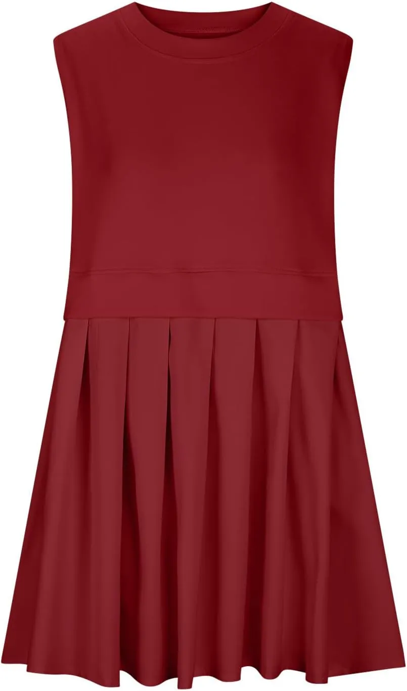 Womens Sleeveless Loose Beach Dress Simple Solid Color Sundresses Casual Crewneck Fashion 2024 Tank Dress