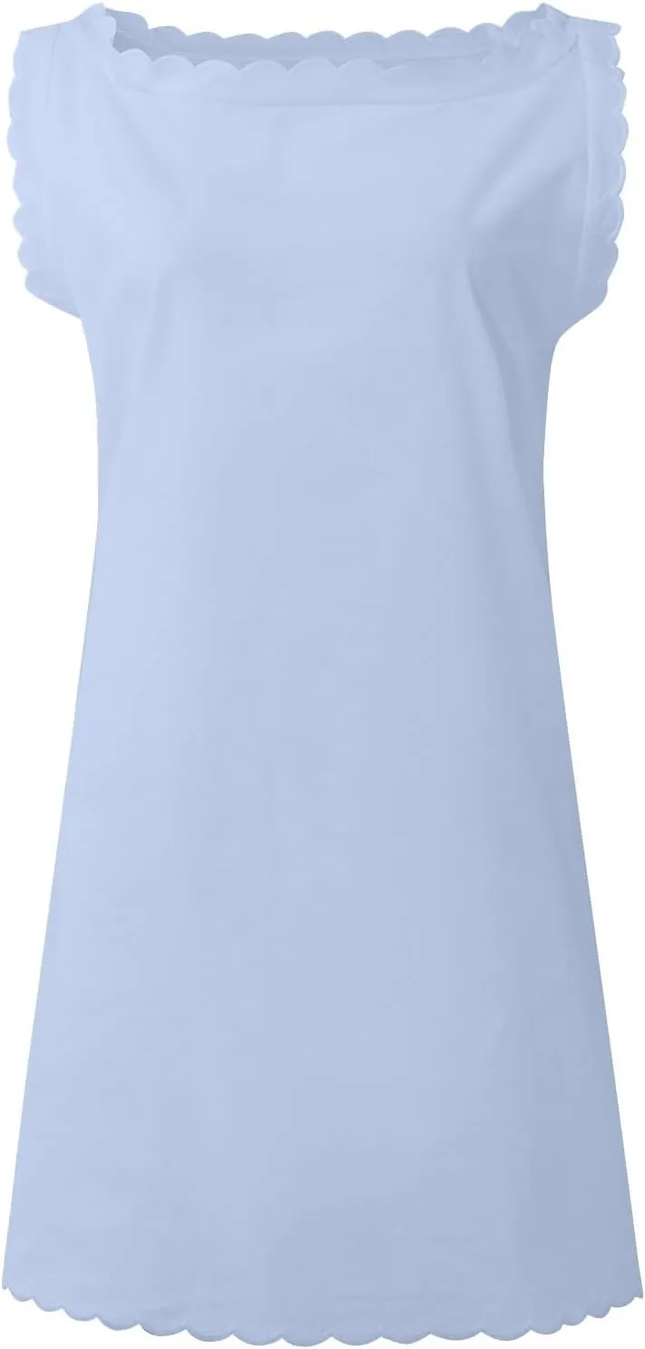 Womens Sleeveless Tank Dress V-Neck Scallop 2025 Summer Dresses Back Zipper Linen Casual Beach Sundress
