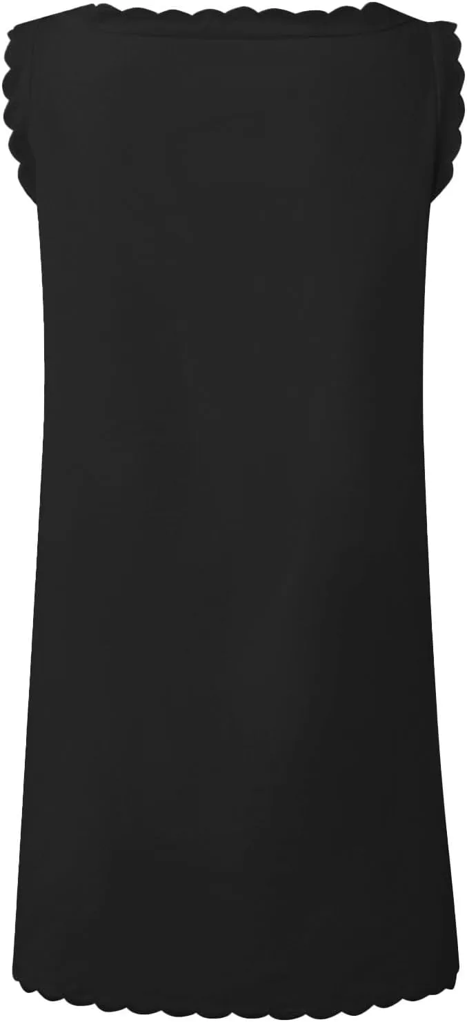 Womens Sleeveless Tank Dress V-Neck Scallop 2025 Summer Dresses Back Zipper Linen Casual Beach Sundress