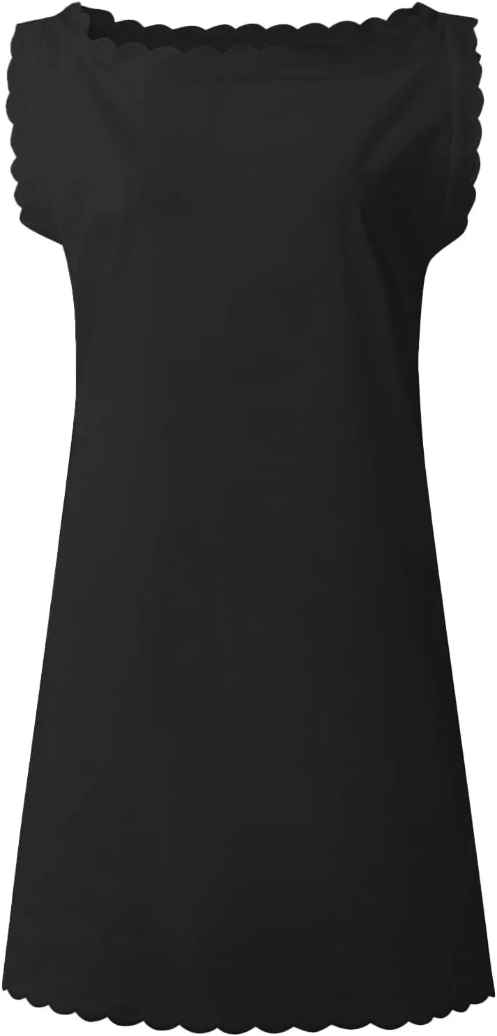 Womens Sleeveless Tank Dress V-Neck Scallop 2025 Summer Dresses Back Zipper Linen Casual Beach Sundress