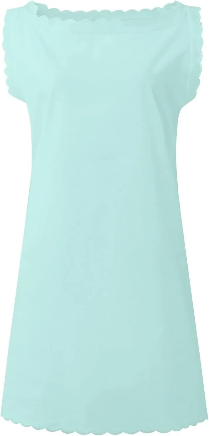 Womens Sleeveless Tank Dress V-Neck Scallop 2025 Summer Dresses Back Zipper Linen Casual Beach Sundress