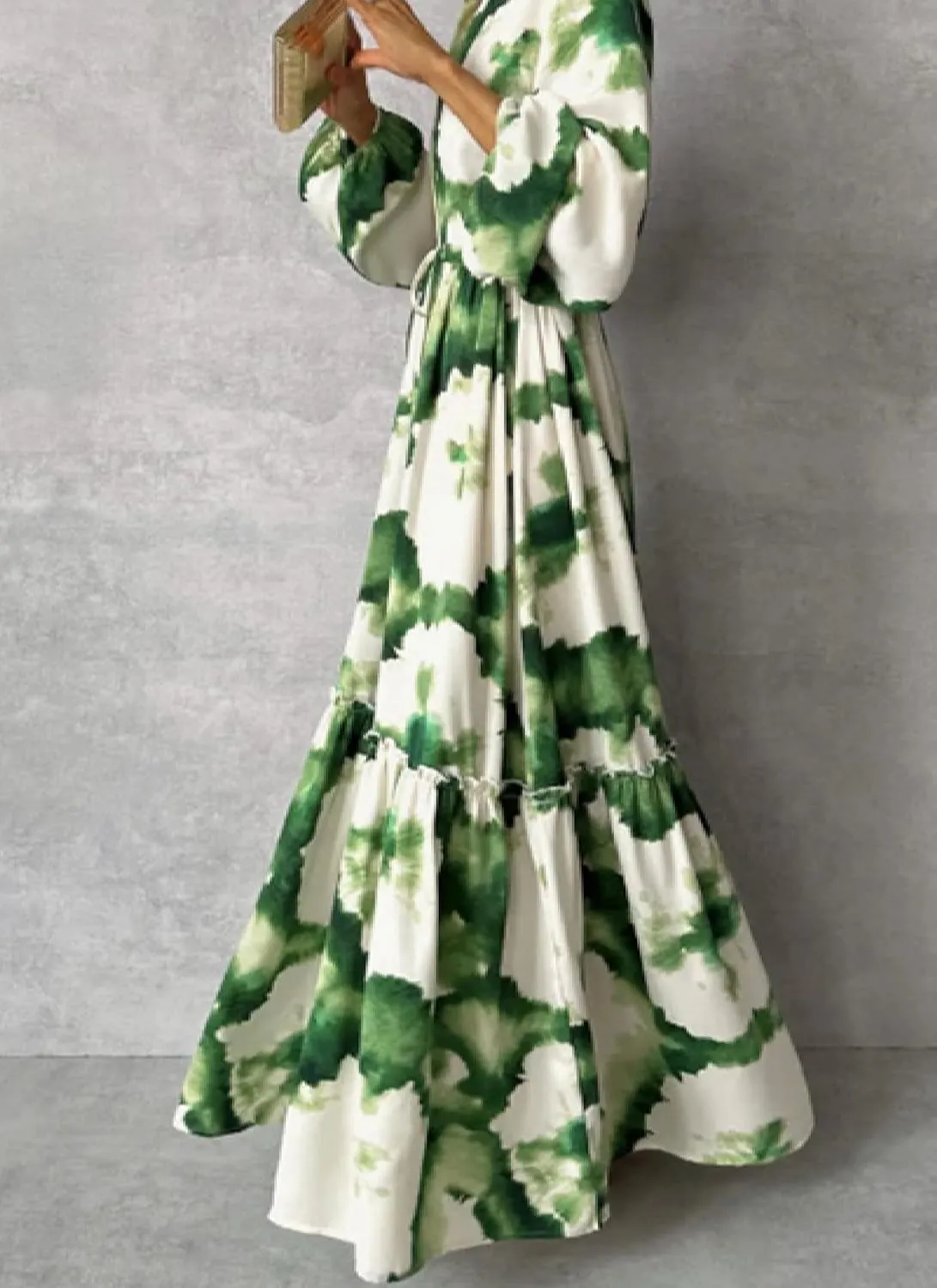 Womens Spring Summer Dresses 2025 Boho Print V Neck Puff Long Sleeve A Line Maxi Dress Flowy Beach Sundress