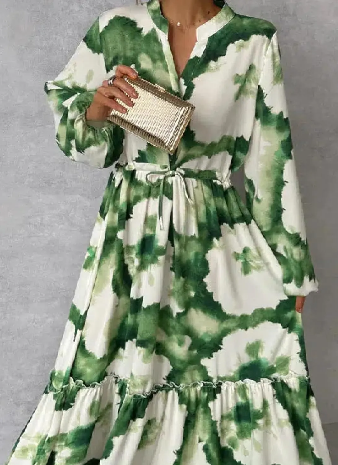 Womens Spring Summer Dresses 2025 Boho Print V Neck Puff Long Sleeve A Line Maxi Dress Flowy Beach Sundress