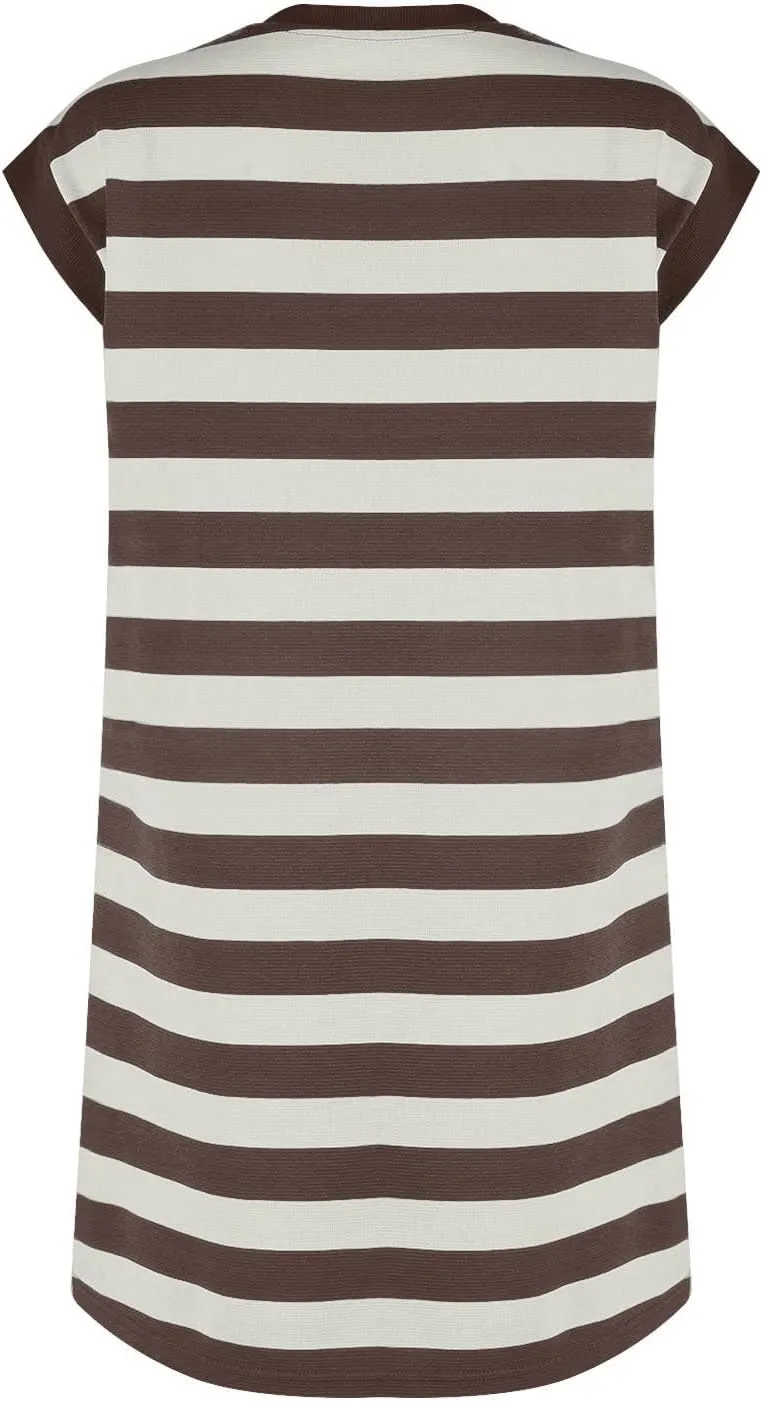 Womens Striped Summer Dresses 2024 Crewneck Patchwork Casual Loose Color Block Tshirt Dress with Pockets