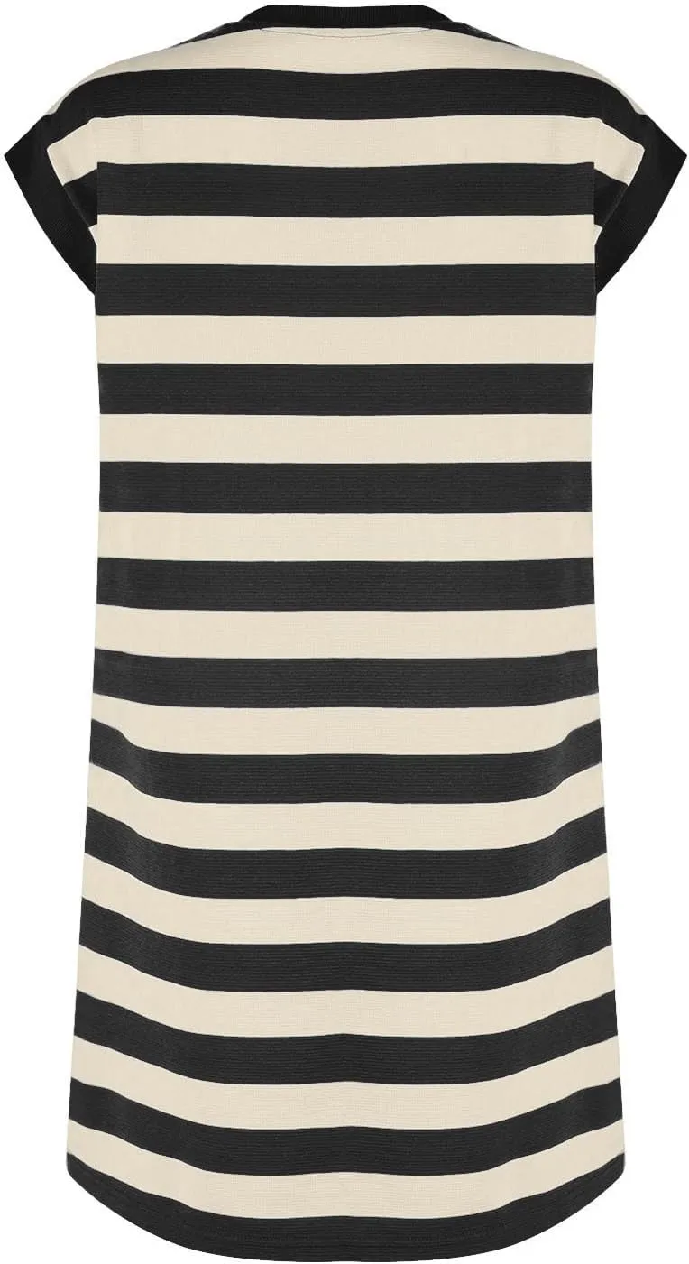 Womens Striped Summer Dresses 2024 Crewneck Patchwork Casual Loose Color Block Tshirt Dress with Pockets