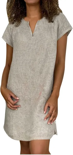 Womens Summer Cotton Linen Dresses Casual V Neck Short Sleeve Midi Dress Floral Embroidery Shirt Dress Plus Size S-5X Deals of The Day 2024 Vacation Sun Dresses Women, Large, Gray R