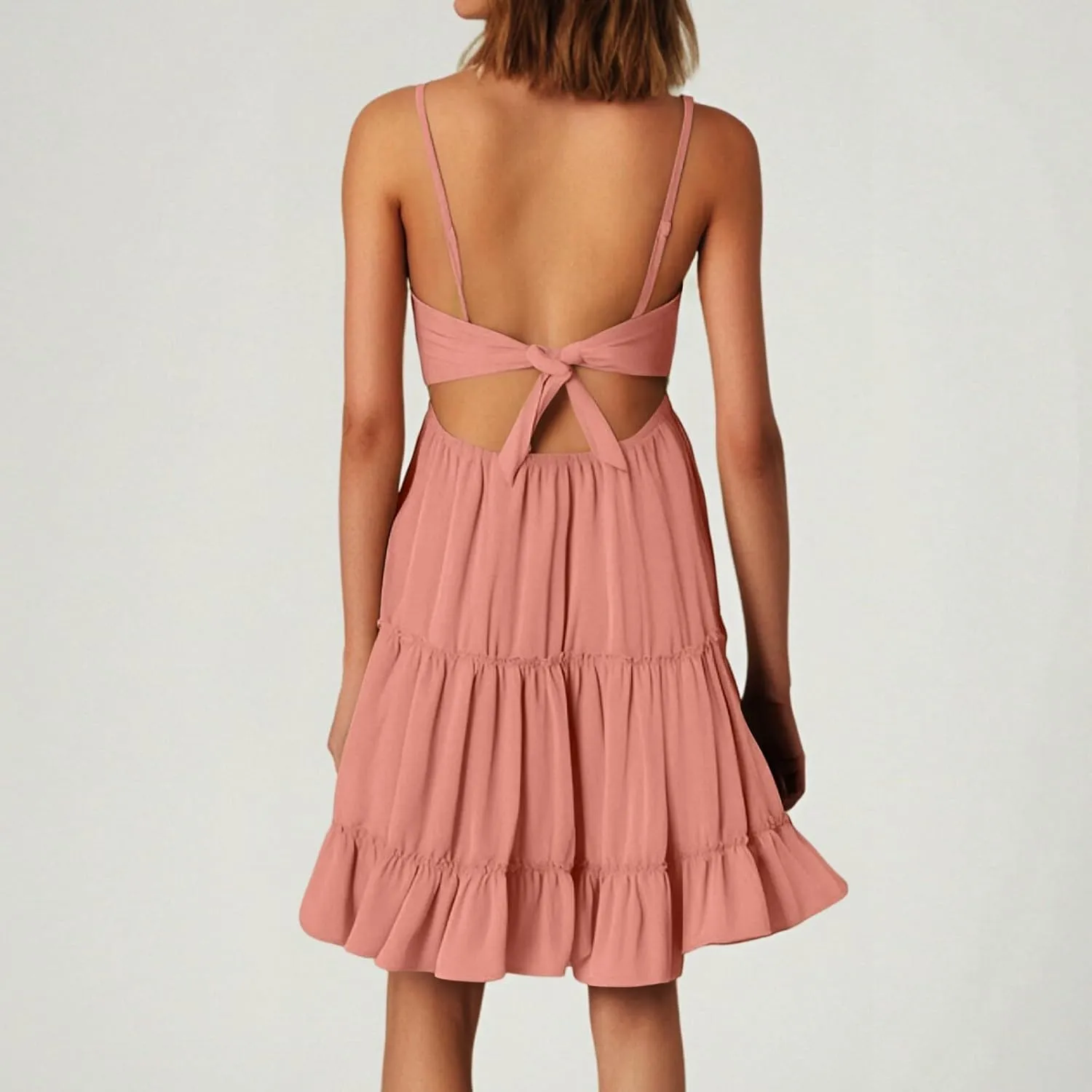 Womens Summer Dresses 2025 Sleeveless Empire Waist Ruffle Tiered Casual Swing Mini Dress for Beach Wedding