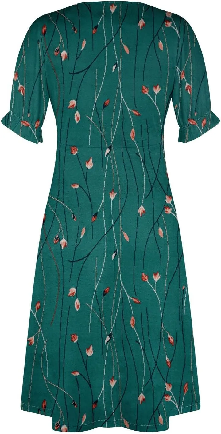 Womens Summer Dresses Ethnic Style Midi Dresses for Women Puff Sleeve Womens Summer Dresses Summer