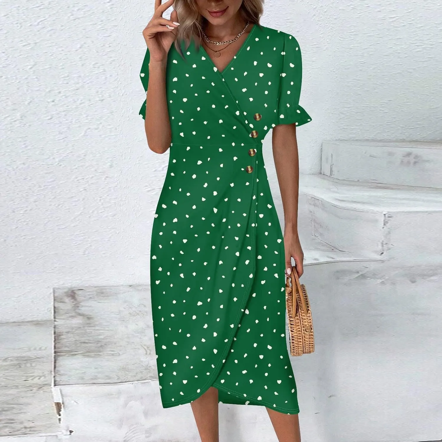 Womens Summer Dresses Ethnic Style Midi Dresses for Women Puff Sleeve Womens Summer Dresses Summer
