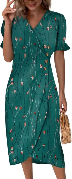 Womens Summer Dresses Ethnic Style Midi Dresses for Women Puff Sleeve Womens Summer Dresses Summer