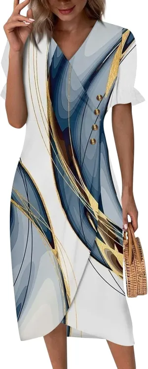 Womens Summer Dresses Ethnic Style Midi Dresses for Women Puff Sleeve Womens Summer Dresses Summer