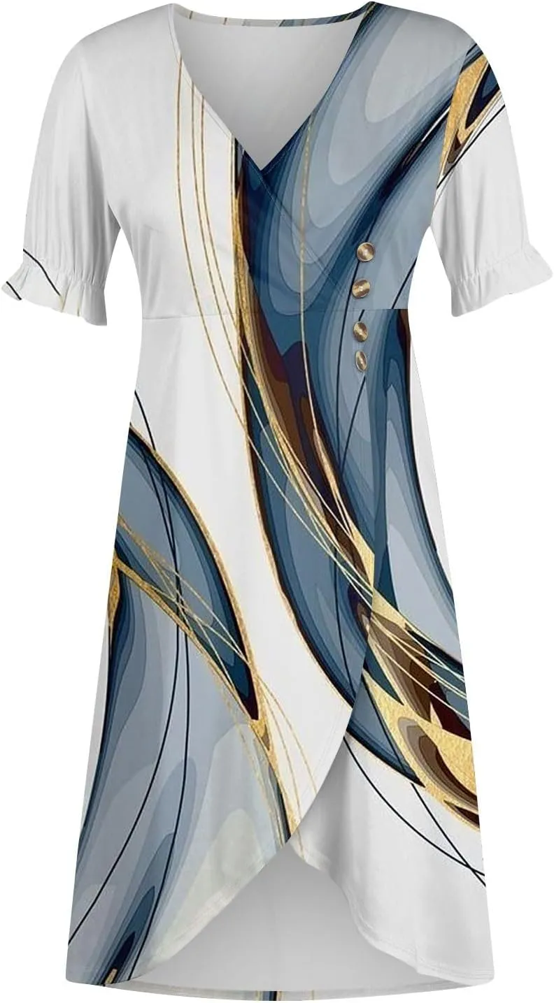 Womens Summer Dresses Ethnic Style Midi Dresses for Women Puff Sleeve Womens Summer Dresses Summer