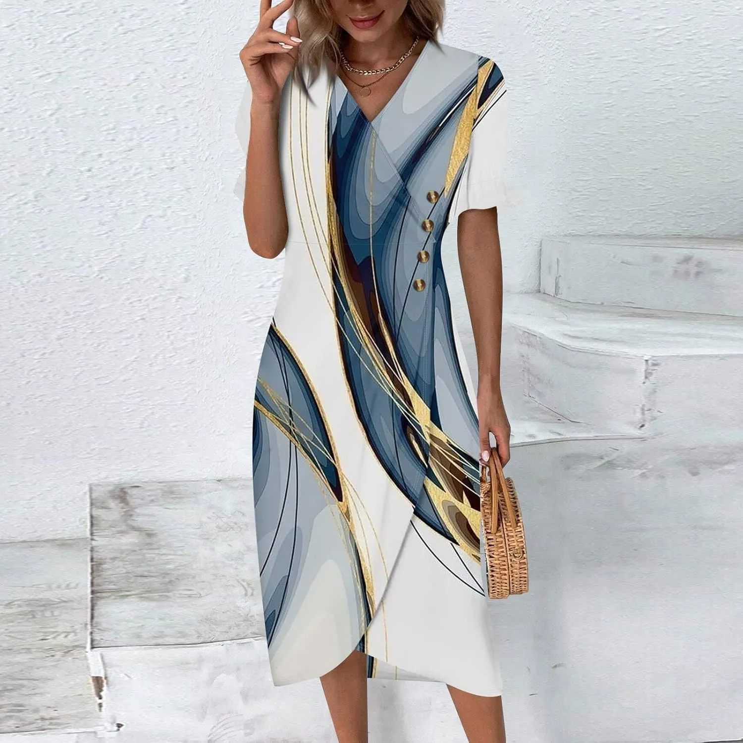 Womens Summer Dresses Ethnic Style Midi Dresses for Women Puff Sleeve Womens Summer Dresses Summer