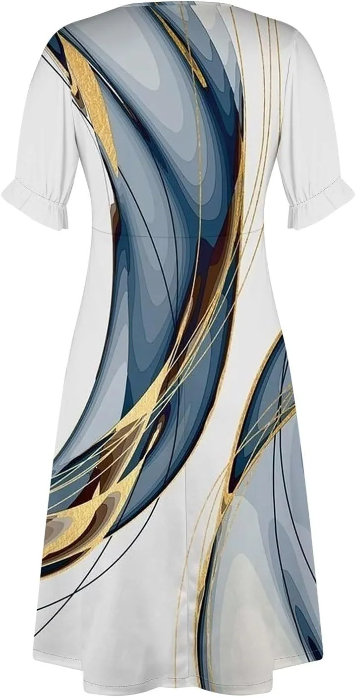Womens Summer Dresses Ethnic Style Midi Dresses for Women Puff Sleeve Womens Summer Dresses Summer