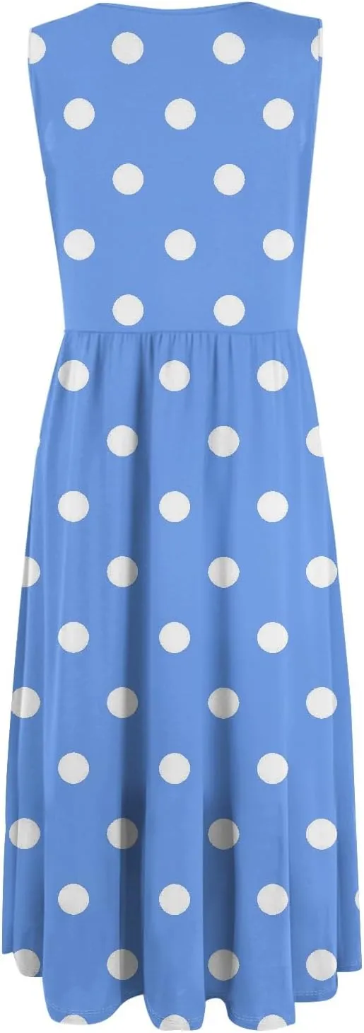 Womens Summer Dresses Flowy Sleeveless Mid Dress Casual Loose A-Line Sundresses Floral Tshirt Tank Dresses with Pockets