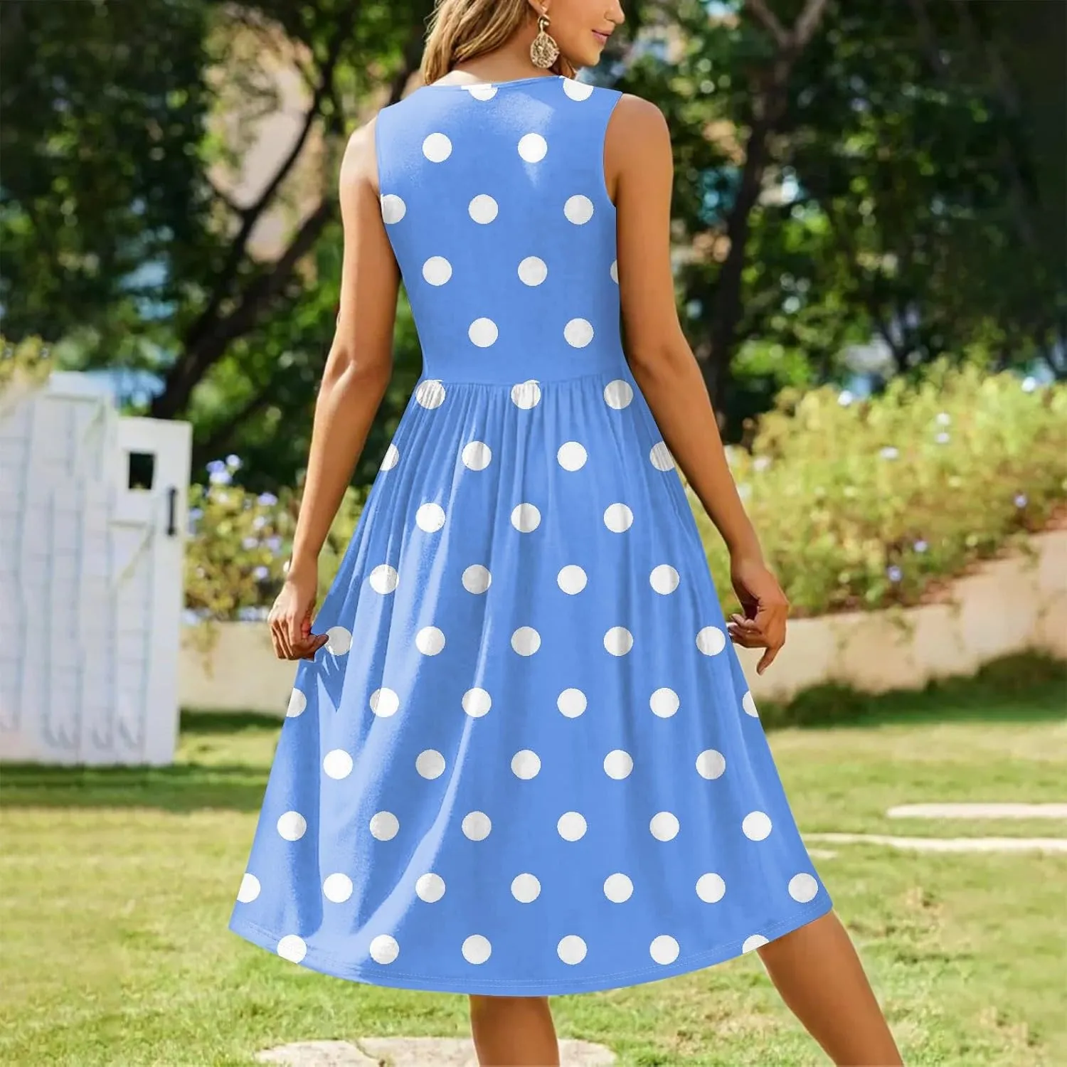 Womens Summer Dresses Flowy Sleeveless Mid Dress Casual Loose A-Line Sundresses Floral Tshirt Tank Dresses with Pockets
