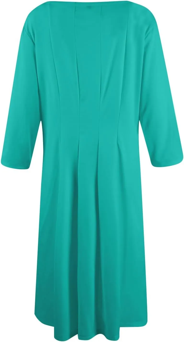 Womens Summer Dresses Summer Flowy Beach 3/4 Sleeve Dress Aline Casual Tshirt Dress Floral Midi Dresses with Pockets