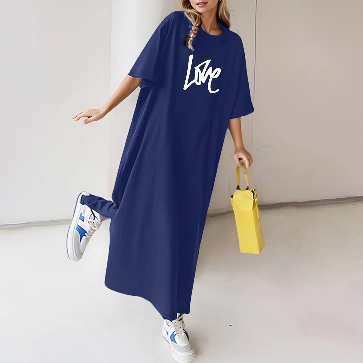 Women's Summer Loose Casual Mama Print Short Sleeve T Shirt Long Dress Casual Dresses Midi Length