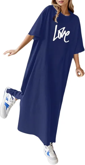 Women's Summer Loose Casual Mama Print Short Sleeve T Shirt Long Dress Casual Dresses Midi Length