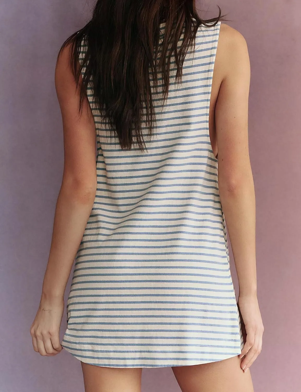 Women's Summer Mini Dress 2025 Striped Sleeveless Sundress Boat Neck Vacation Dress with Pockets