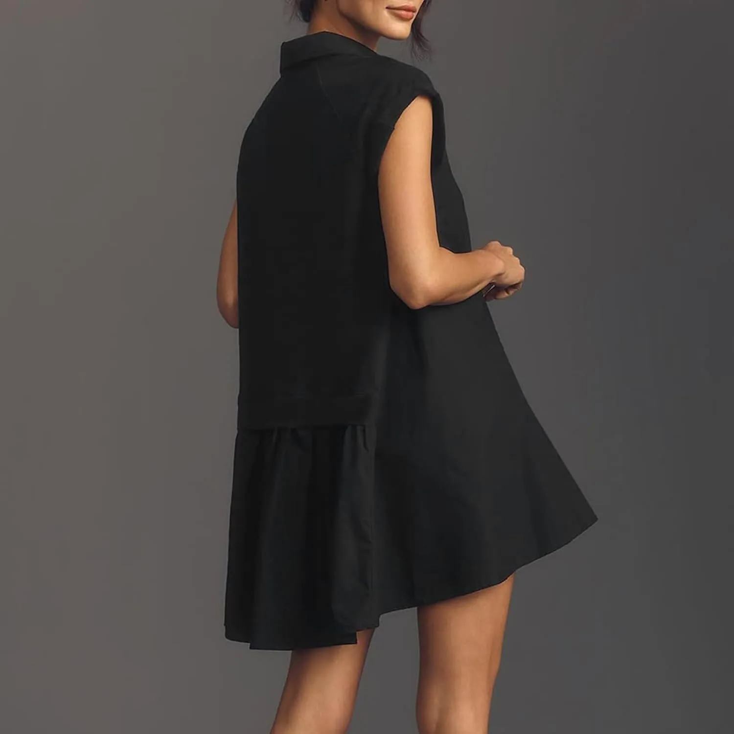 Womens Summer Sweatshirt Dresses Short Sleeve V Neck Casual Oversized Patchwork Mini Dresses Loose Fit Golf Short Dress