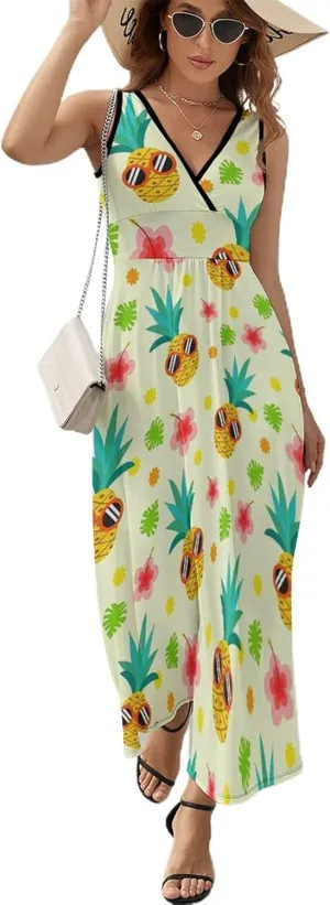Women's Summer V Neck Sleeveless Octopus Maxi Sundress Casual Flowy Beach Tank Dress