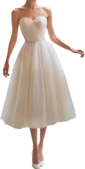 Women's Tea Length Wedding Dress for Bride Simple A Line Midi Courthouse Wedding Dresses