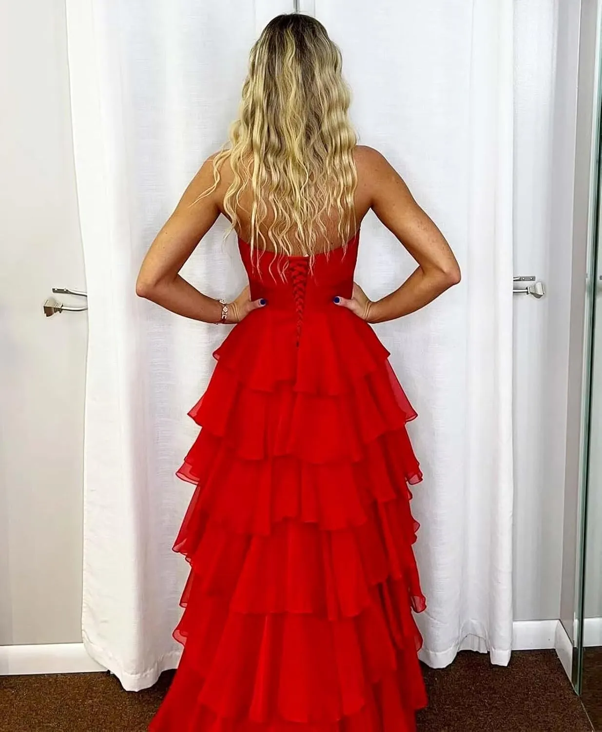Women's Tiered 3D Flower Prom Dress with Slit 2025 Strapless Ruffle Chiffon Formal Evening Gowns