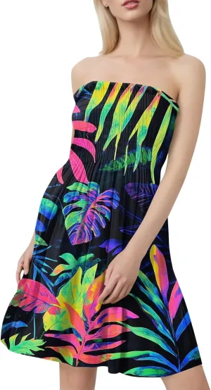 Womens Tube Top Dress Summer Beach Cover Ups Sexy Off Shoulder Strapless Boho Floral Print Sundress