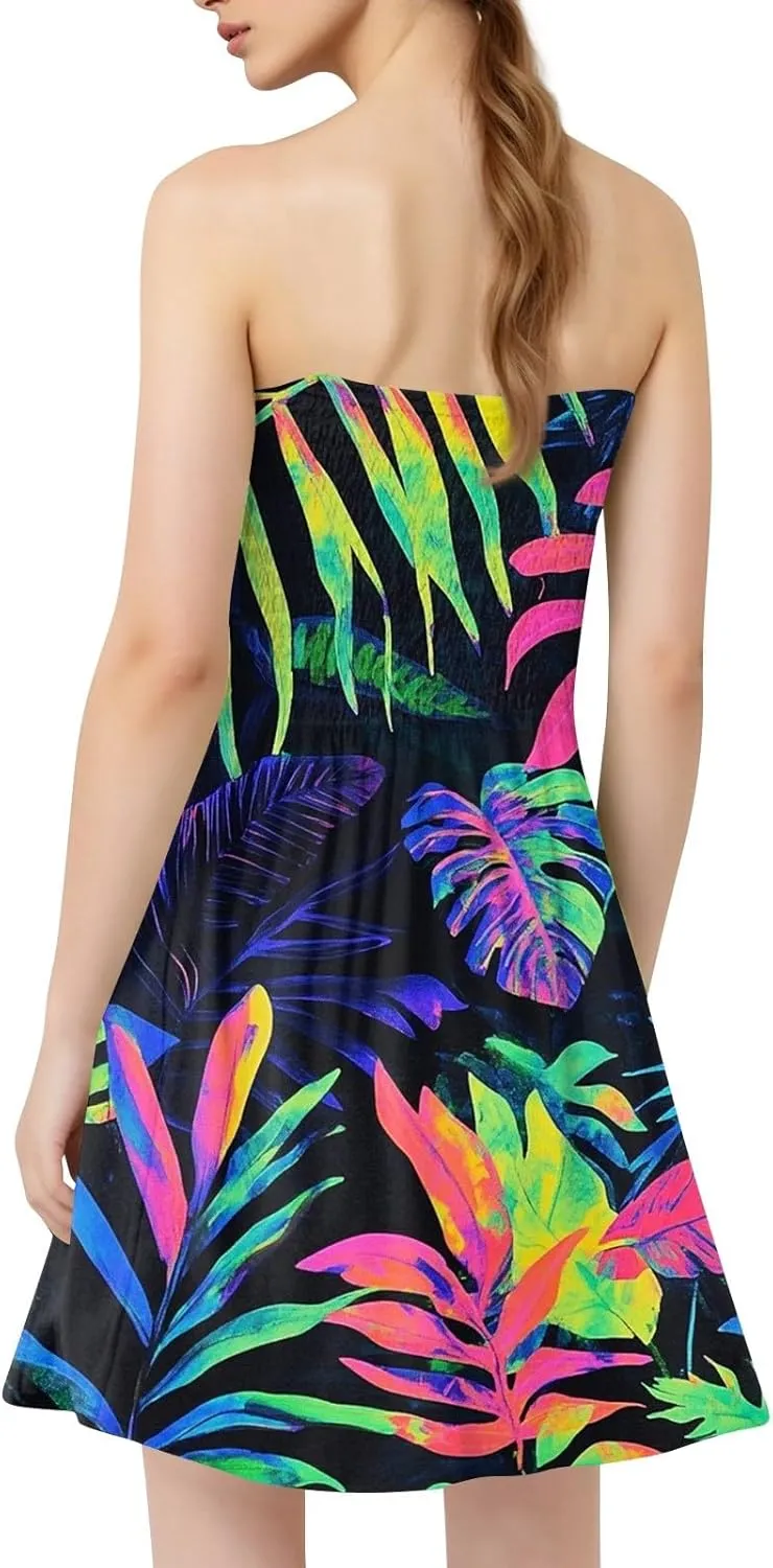 Womens Tube Top Dress Summer Beach Cover Ups Sexy Off Shoulder Strapless Boho Floral Print Sundress
