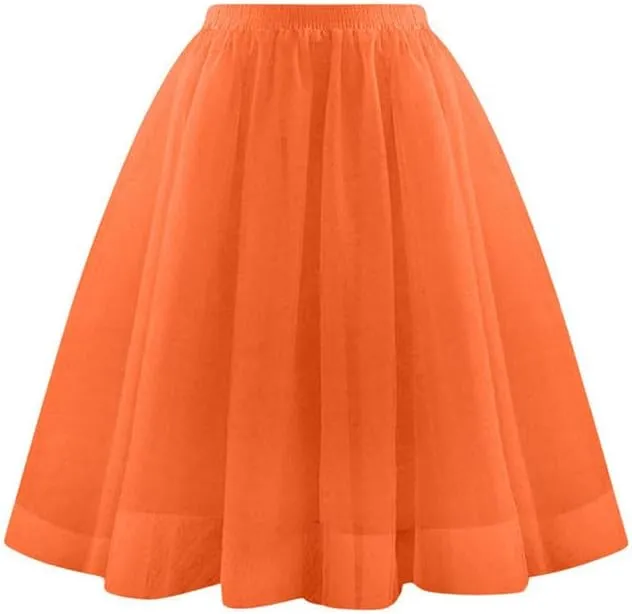 Womens Tulle Skirt Spring Summer Elastic High Waist Pleated Mesh Midi Tutu Skirts Flowy A-Line Party Short Skirts