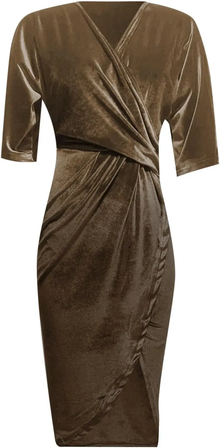 Women's V Neck Sexy Irregular Skirt Evening Dress Gold Velvet Dress Casual Skirts for Women 2024