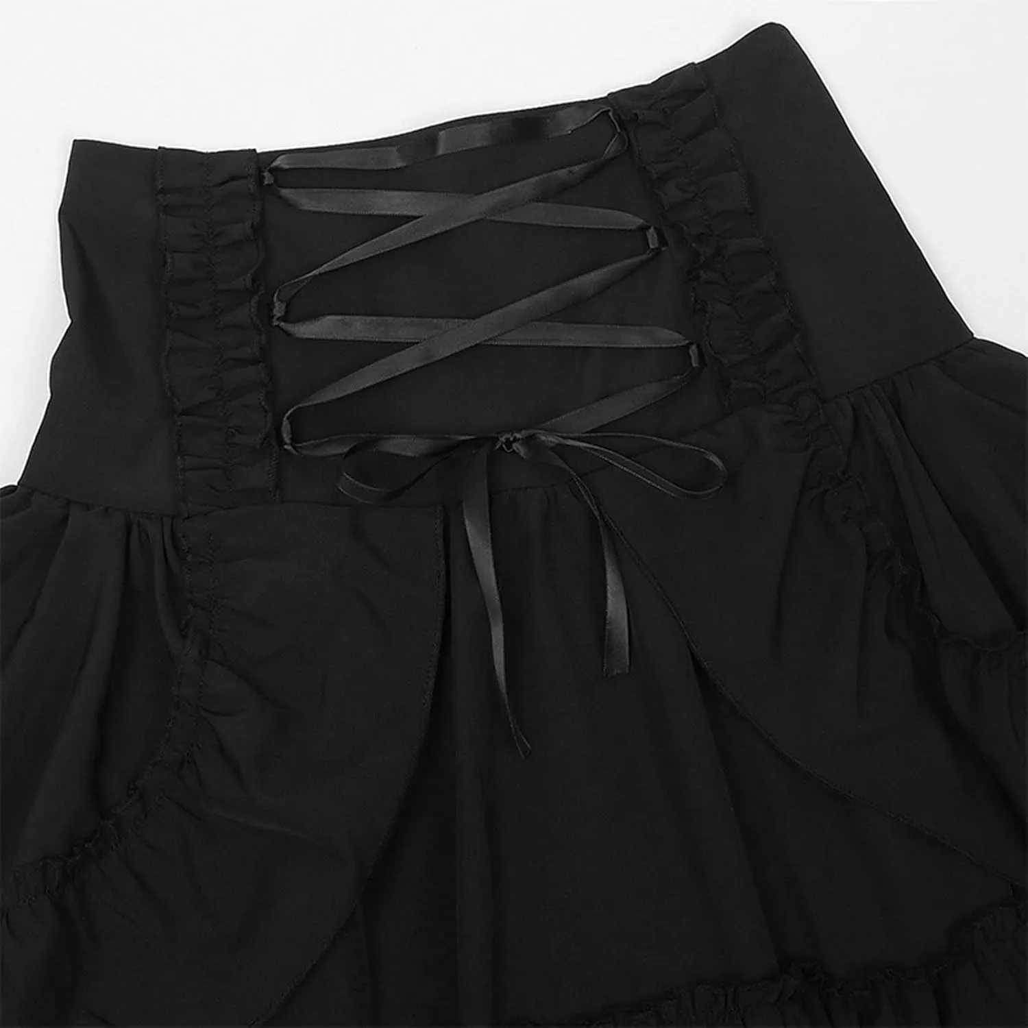 Womens Victorian Skirt Medieval Renaissance Double Layered Puffy Skirts Halloween Lace up High Waisted Skirt