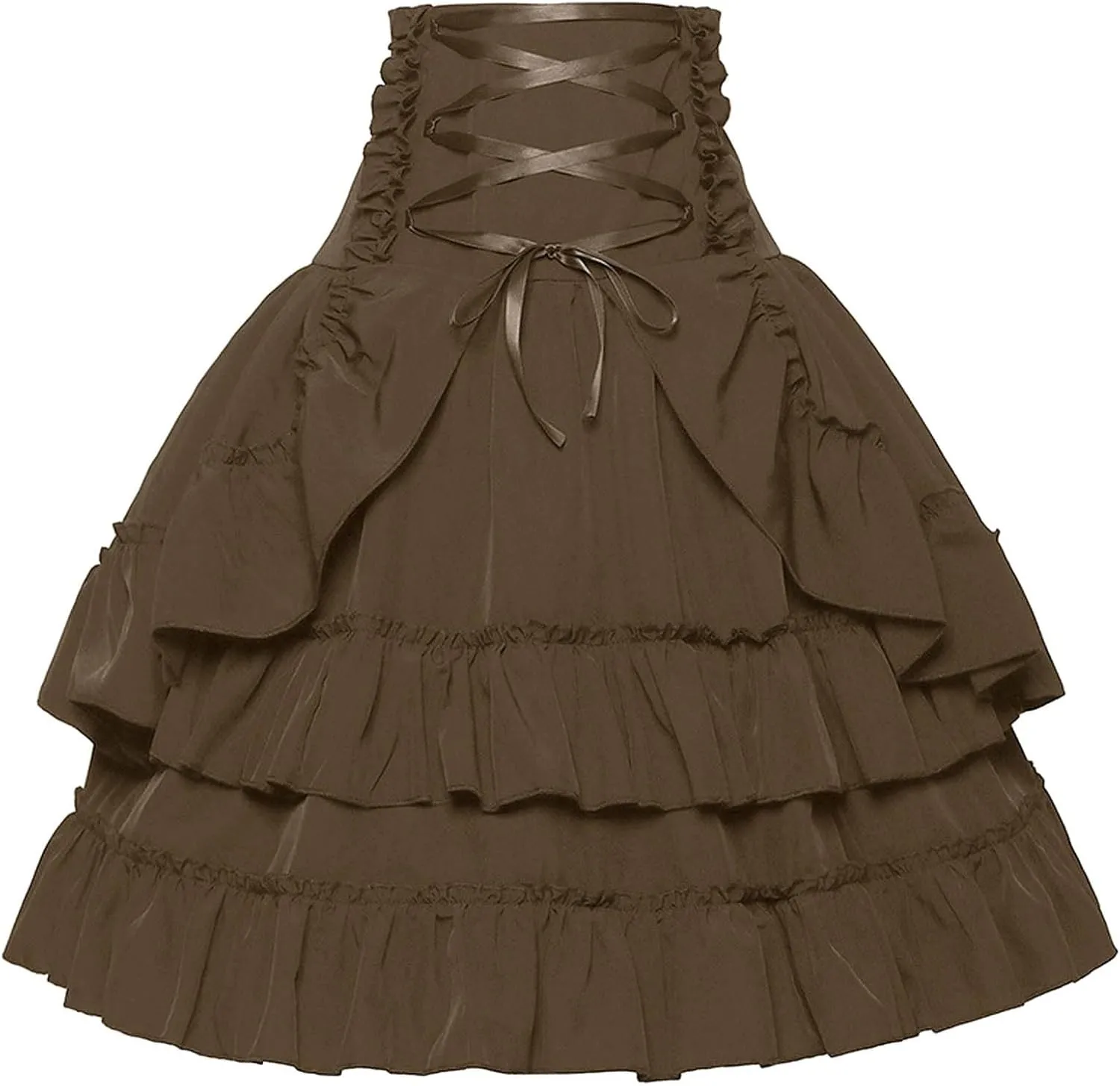 Womens Victorian Skirt Medieval Renaissance Double Layered Puffy Skirts Halloween Lace up High Waisted Skirt