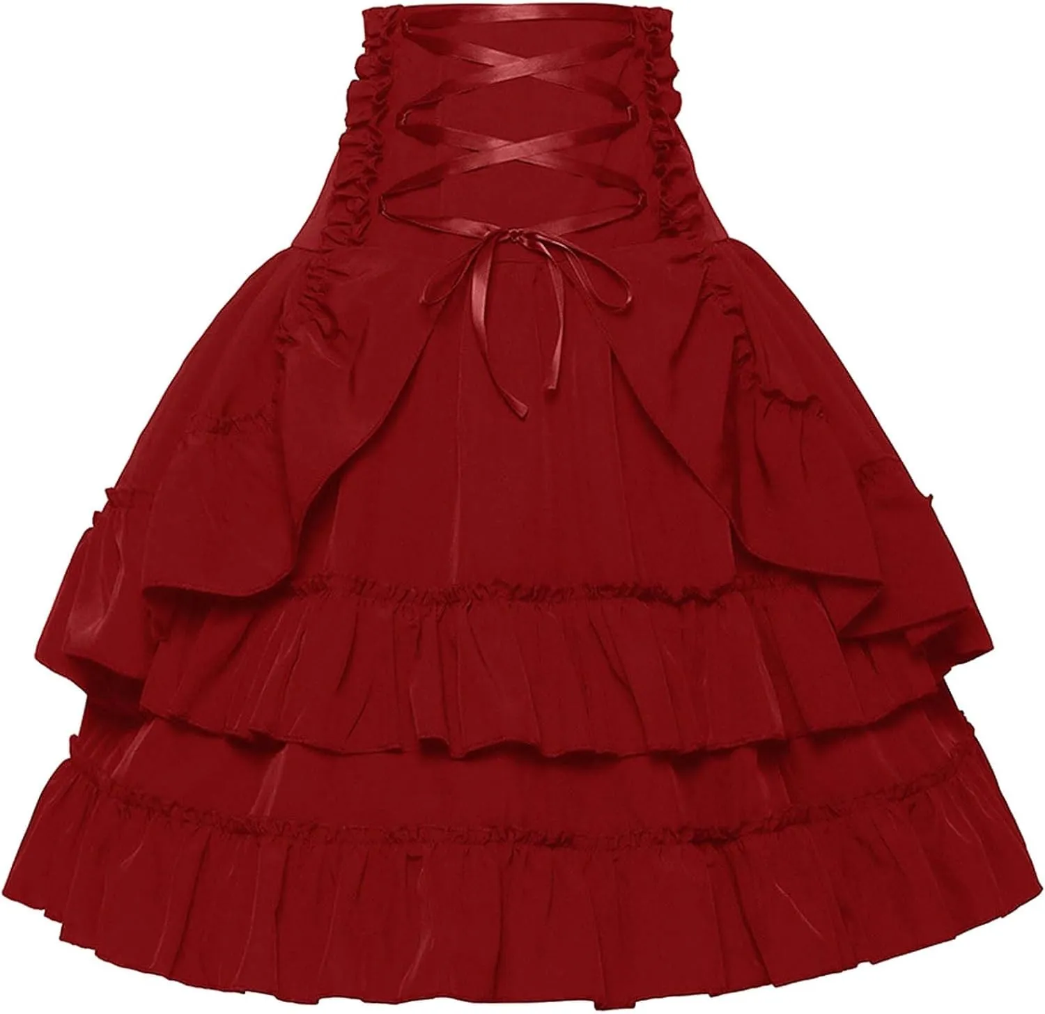 Womens Victorian Skirt Medieval Renaissance Double Layered Puffy Skirts Halloween Lace up High Waisted Skirt