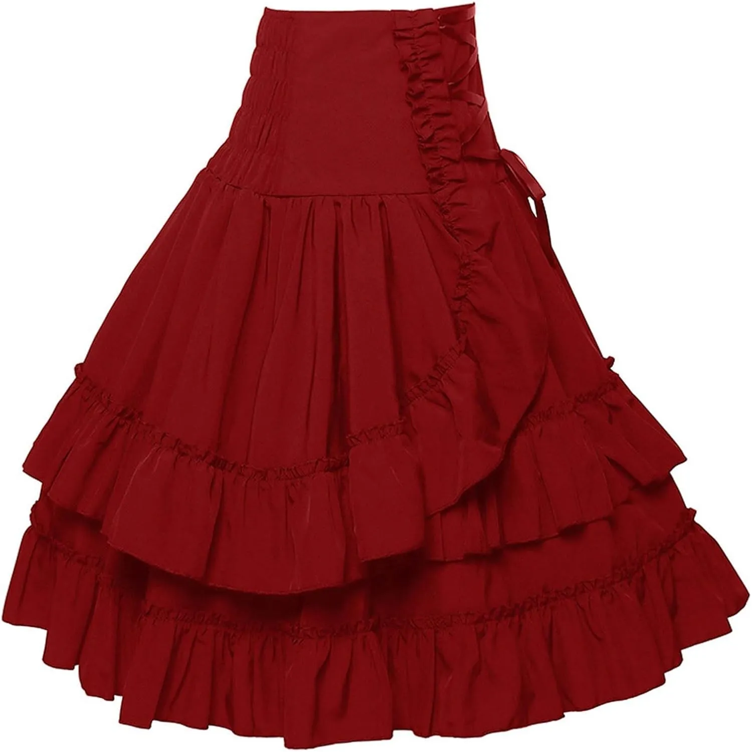 Womens Victorian Skirt Medieval Renaissance Double Layered Puffy Skirts Halloween Lace up High Waisted Skirt