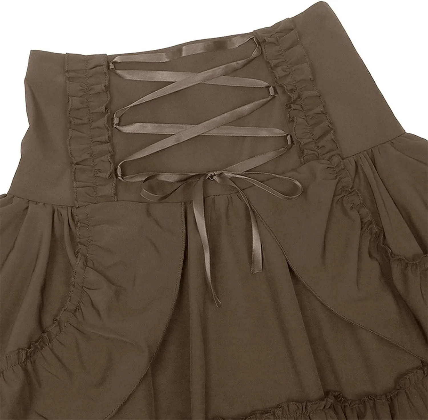 Womens Victorian Skirt Medieval Renaissance Double Layered Puffy Skirts Halloween Lace up High Waisted Skirt