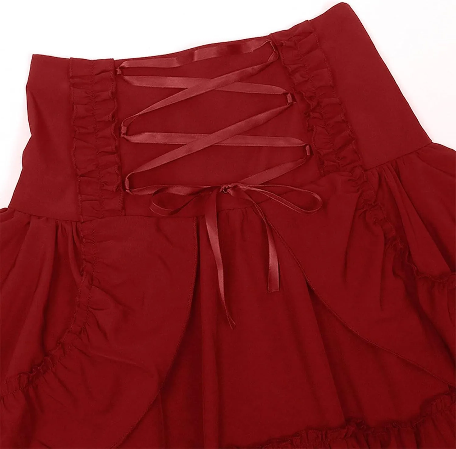 Womens Victorian Skirt Medieval Renaissance Double Layered Puffy Skirts Halloween Lace up High Waisted Skirt
