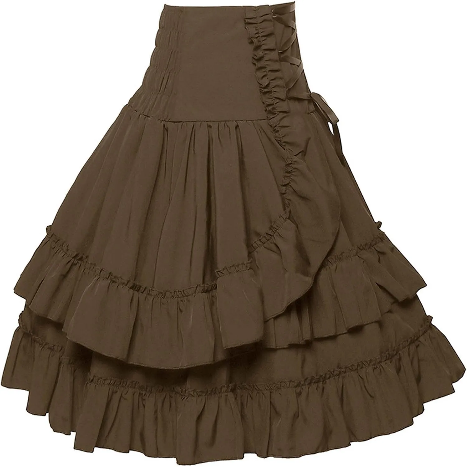 Womens Victorian Skirt Medieval Renaissance Double Layered Puffy Skirts Halloween Lace up High Waisted Skirt