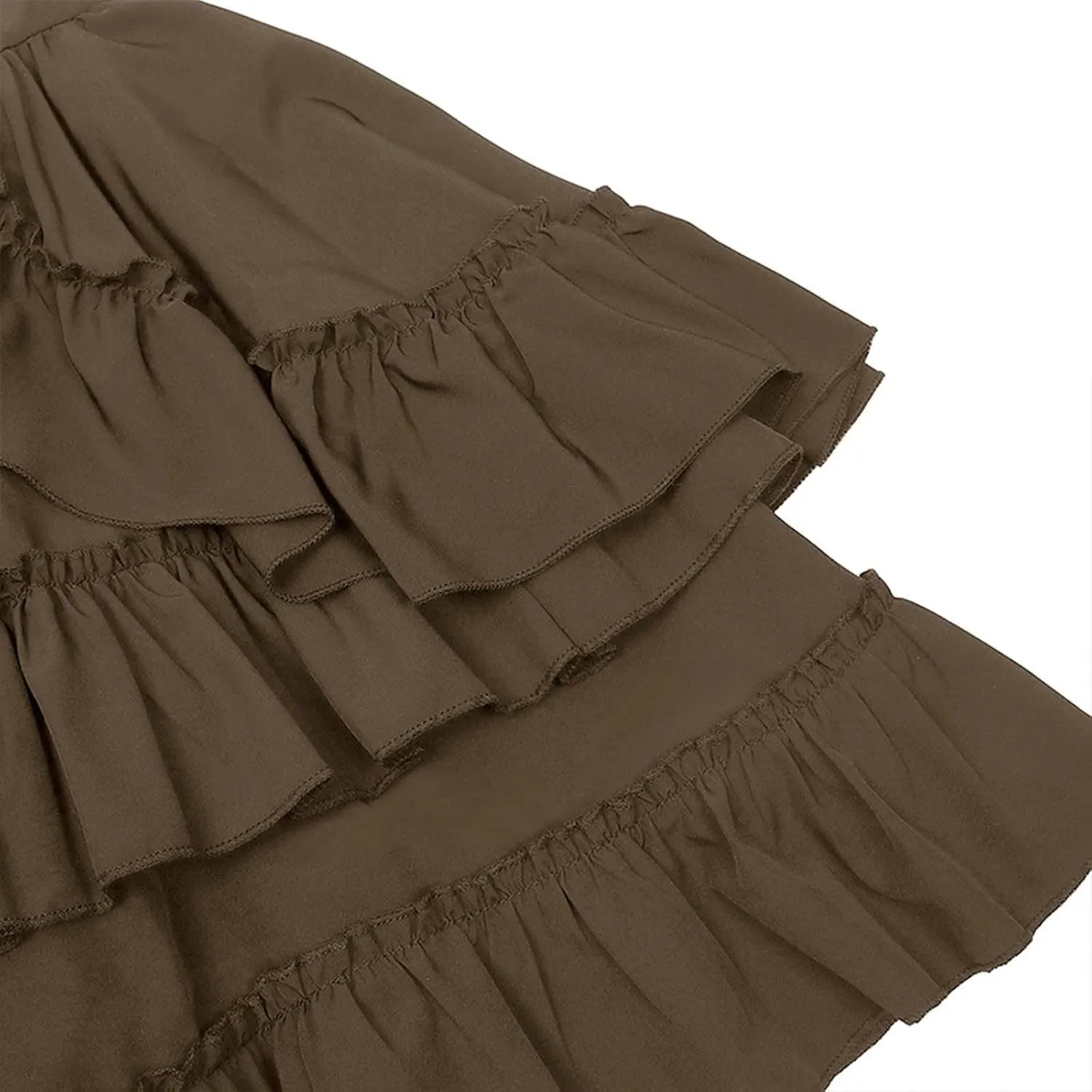 Womens Victorian Skirt Medieval Renaissance Double Layered Puffy Skirts Halloween Lace up High Waisted Skirt